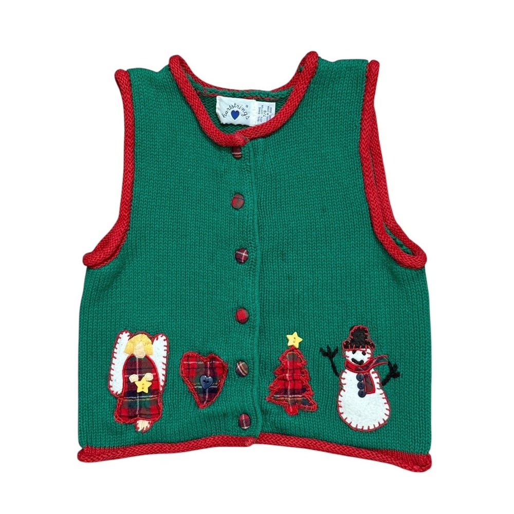 Hartstrings 90s Vintage Christmas Vest Kids Size 7/8 Ugly Sweater Retro Holiday